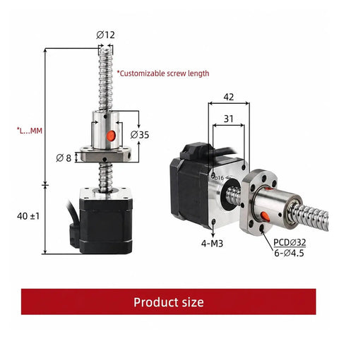 Top Notch 17 Stepper Motor With Smooth Ball Screw Setup For High Performance CNC And 3D Printer Mods, 40mm height dimensions shown.