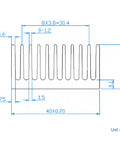 Technical diagram of 4 Pack Anodized Aluminum Heat Sinks 40 By 40 By 20mm Kit With 1.57 By 1.57 By 0.79 Inches Fins