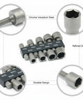 Genuine 9-Piece Drive Socket Set Made From Heavy Duty Chrome Vanadium Steel Bits Perfect For Impact Drivers And Drills To Handle High Torque Automotive Repairs Plus Appliance Maintenance With Durable Black Finish That Stays Tough Through Rough Jobs, 6-12mm sockets