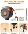 Retractable Garden Hose Reel With 360 Degree Swivel And 82 Feet Of Half Inch Hose Ground Mounted Or Freestanding No Drill