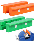 Pro Level Knockout Magnetic Vise Jaw Pads 2 Pack showing orange and green pads for bench vise and metalworking projects.