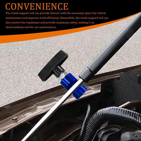 2-Pack Car Hood Prop Struts Clamp For Easy Hood Lift, dark blue metal clamp on vehicle rod in engine bay view