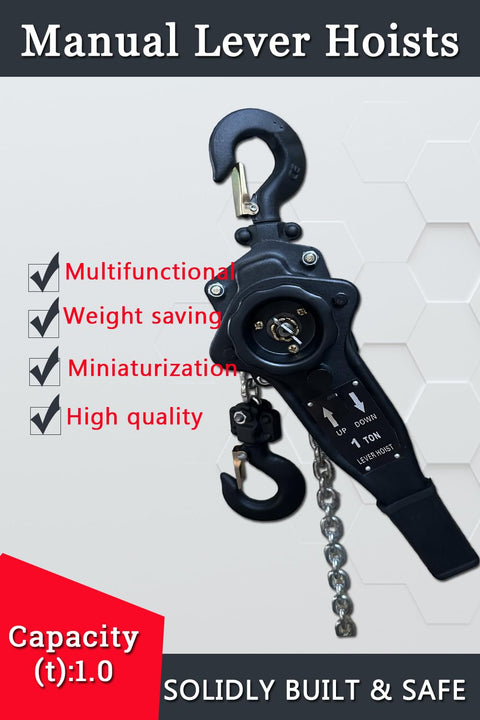 Manual Lever Hoists with multifunctional 1-ton capacity hook, showcasing steel chain and durable design for Two Tough Lever Chain Hoists 2200 Lbs Capacity Each 5 Foot Lift Set Of Two 1 Ton Portable Hoists For Garage Warehouse And Auto Shop Heavy Duty Manual Lifting Tool.