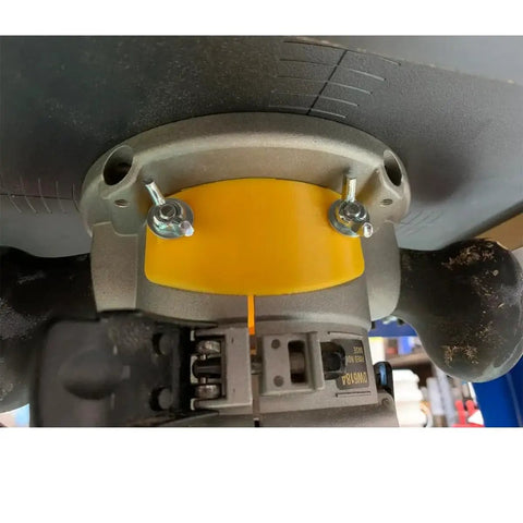 Close-up of Universal Dust Port Adapter For Router Tables that secures snug on DW6184 bases with mounting screws.