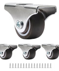 Set Of Four 1 Inch Caster Wheels With Metal Tops And TPE Rubber Low Profile Fixed Casters For Furniture Cabinets Drawers And Beds