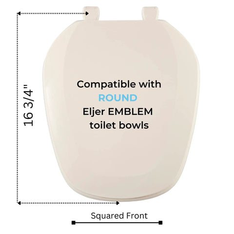 Eljer Emblem Square Front Toilet Seat For Round Bowl With Closed Front And Cover Durable Residential Plastic Made In USA EMB201-306