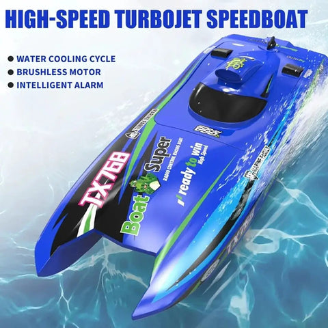 Top view of Ultra Fast 2.4G Brushless RC Speedboat For Adults, brightly colored with a realistic look and high-speed design.