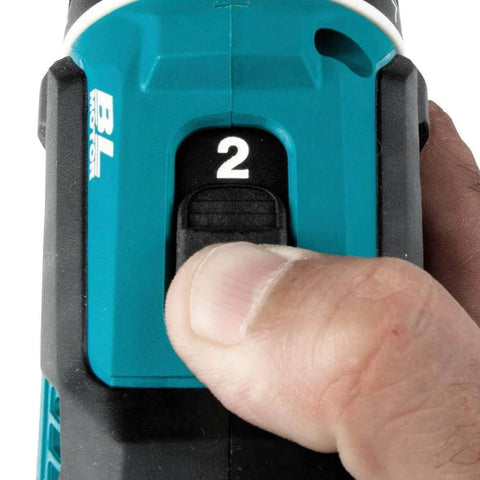 Close-up of 18V LXT Brushless Cordless Half Inch Drill Driver Kit With 3.0Ah Battery two-speed switch