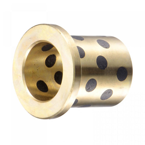 Rock Solid Flanged Sleeve Bearings At 16mm Bore With 20mm Od Measuring 25mm Long brass bushing showing flanged design.