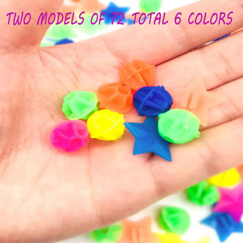 Hand holding Colorful Bike Spoke Beads Set 72 Piece Plastic Clip On Wheel Decorations For Kids Assorted Colors And Shapes