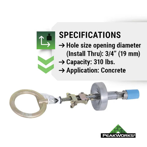 Product image of Temporary Reusable Drop In Anchor For Concrete with 3/4 inch specifications and logo.