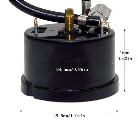Close-up of Pro Grade Compressor Thermal Overload Protector Kit part, black casing, size markings, for mini refrigerators and coolers.