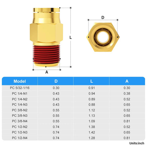 Push To Connect Air Brake And Air Line Fittings 1 Quarter Inch Tube OD To 3 Eighth Inch NPT Thread DOT Straight Out Pipe Connectors Pack Of Five For Cars And Trucks Ideal For Air Brake Systems And Compressed Air Lines diagram and specs chart