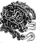 One Quarter Inch By Twelve Foot Heavy Duty Tow Chain For Auto And Truck Towing With Dual Hooks At Both Ends 20Mn2 Steel Black Finish Not For Overhead Lifting Break Strength 7300 PSI Working Load 2600 PSI, showing chain with hooks