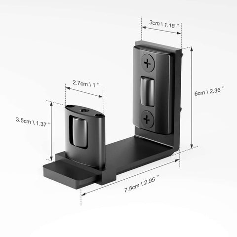Sliding Barn Door Floor Guide With Adjustable Roller, U-Shape Flexible Flush Design, Wall Mounted Black, labeled dimensions