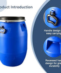 Built Tough As Nails Sealed Plastic Drum With Lid For Shipping And Storage HDPE barrel with metal locking ring and handles.