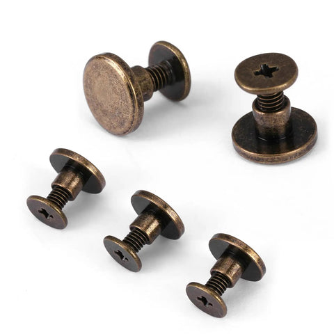 Slick Screw On Brads For Leather Crafts Dope Flat Head Rivets 5mm Copper Brass, five anti-rust fasteners for bag hardware.