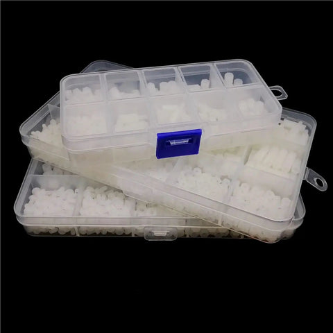 Four Box Hex Spacer Kit M2 0.5 M3 M4 Non Conductive White Nylon Insulated Hex Standoffs For Drones Quadcopters And PCBs Spacer Column Screws Nuts Washers Assortment 445 Pieces in organizer case