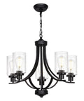 5 Lights Traditional Chandelier Black Farmhouse Pendant Ceiling Light Fixture With Seeded Glass Shades For Dining Room Kitchen Bedroom And Foyer