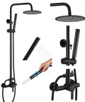 Outdoor Shower Kit With 304 Stainless Steel 8 Inch Shower Head And 2 In 1 Cylinder Handheld Spray Dual Function Easy Install Wall Mount Faucet Matte Black Weatherproof Finish