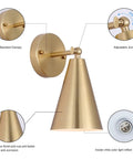 Gold Brass Wall Sconces Set Of 2 With Dope Adjustable Swing Arm Lamps and metal shades showing detailed features