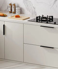 10 Pack Black 3 Inch Edge Finger Cabinet Pulls With 76mm Center To Center 120mm Overall Length on kitchen cabinets