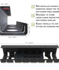 Under Desk Cable Management Kit Set Of 2 With Ducts And Tray showing black cable basket design and adhesive installation detail.