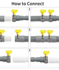 How to connect No Sweat 10 Foot Washing Machine Drain Hose Extension Kit With Universal Couplers, step-by-step guide showing PVC fittings.