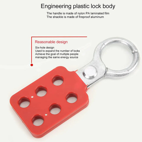Pro Grade Red Lockout Hasp Set 10 Pack, 25mm Safety Tagout Solution, 6-hole red nylon and aluminum hasp for energy control