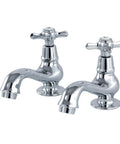 Cross-Handle Basin Faucet In Polished Chrome Solid Brass Deck Mount 2-Hole Installation Drip-Free Ceramic Disc Cartridge 1/2-14 NPSM