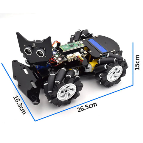 Mecanum Wheels Robot Car Kit with LCD1602 Display and Raspberry Pi Pico for MicroPython