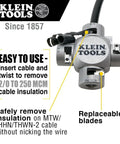 Large Cable Stripper For 2/0 To 250 MCM Cables With Clover Design and replaceable blades shown in use.