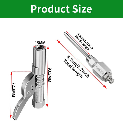 narrow access grease gun needle set with size measurements