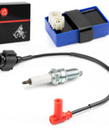 Beefed Up CDI Box Igniter and Ignition Coil Spark Plug Kit For Foreman 400 TRX400FW 4x4 1995 1996 1997 2003 OEM Parts 30410 HM7 003 30510 HM7 003 Replacement Kit with components displayed