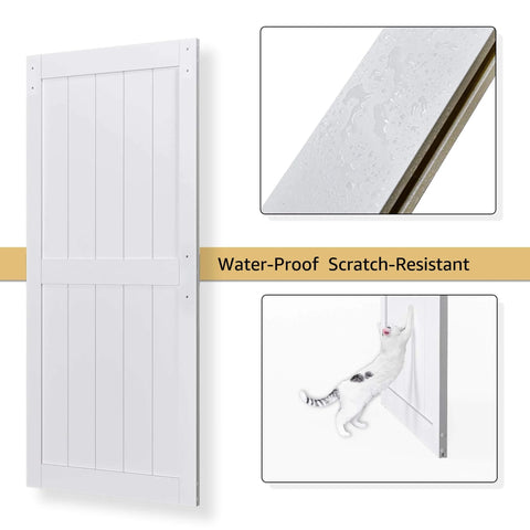 38 Inch By 84 Inch Bypass Barn Door With 6.6 Ft Track Hardware Kit Included, H Shape Solid Core MDF Build, Waterproof PVC Surface, White