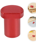 Six Pack Aluminum Alloy Bench Dogs With Low Profile Desktop Tenon Design for woodworking, shown in red with close-ups on wood surfaces.
