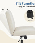 Armless Swivel Desk Chair No Wheels With Wide Seat For Home Office And Vanity Comfy Criss Cross Design side view tilt feature