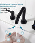 8 Inch Widespread Black Bathroom Faucet For 3 Hole Sink With Drain Dual Lever Handle Drip Free Ceramic Valves in use