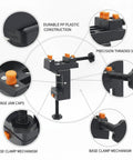 Compact Mini Bench Vise Perfect For Jewelry Making And Model Building, Durable PP Plastic Desktop Clamp with orange jaw caps.