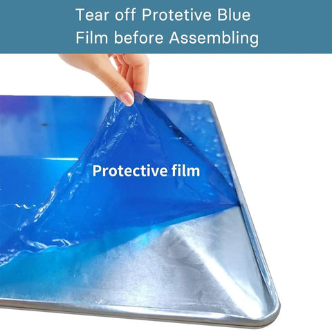 Heat Reflector Shield For Glass Tube Heater 4 Sided Pyramid Patio Heater Replacement Top with protective film being removed.