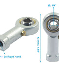 Two Pack Rod End Bearing PHSB4 With 1/4 Inch Bore And 1/4-28 Right Hand Thread Self Lubricating Ball Joint Jam Nut Included Durable Steel Construction Ideal For Linkage Steering Home Shop Projects And Mechanical Assemblies, 43 mm