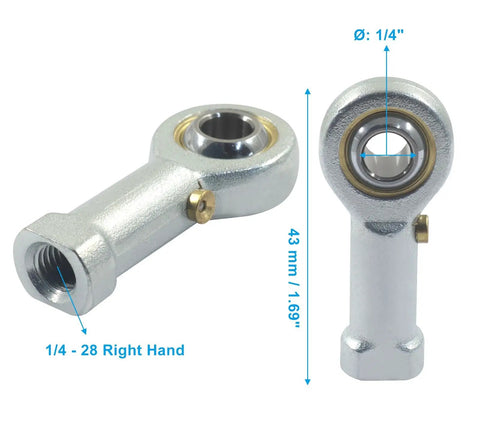 Two Pack Rod End Bearing PHSB4 With 1/4 Inch Bore And 1/4-28 Right Hand Thread Self Lubricating Ball Joint Jam Nut Included Durable Steel Construction Ideal For Linkage Steering Home Shop Projects And Mechanical Assemblies, 43 mm