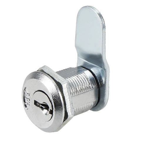 Cam Lock Set For Drawer And Cabinet, 13/16 Inch Cylinder, Zinc Alloy Chrome Plated, Keyed Alike, 5 Pack, front view of lock