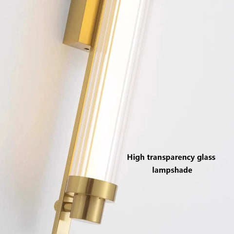 JGSYD Led Modern Wall Lamp Indoor with Remote Control Wall Light 2700K-6500K Dimmable Wall Sconce Long Strip Decorative Wall Lighting Stainless Steel for Bedroom Hallway Living Room,Black-70Cm close-up of high transparency glass lampshade