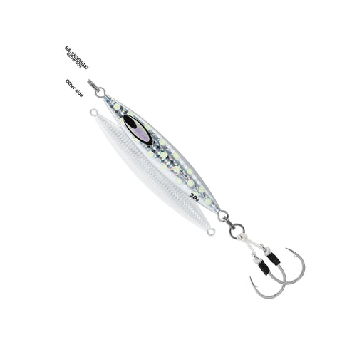 Saltiga SK Slow Jigging Jig in sardine color, 6 oz weight, with 7/0 hook, designed for deep water and savage saltwater predators.