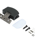 Heavy Duty Frameless Glass Door Hinge And Zinc Alloy Cabinet Clamps For 8 Millimeter Panels Smooth Glide Fit For Wine Racks And Display Cases Matte Black Hardware That Nails The Job showing hinge, screws, and accessories.