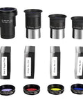 Epic 1.25 Inch Astronomy Accessory Kit with Plössl Eyepieces, 2X Barlow Lens, and Colored Filters for Stargazing Gear