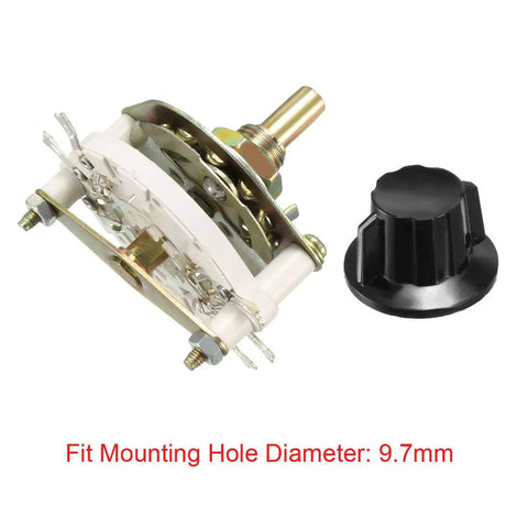 2 Pole 2 Position Band Selector Rotary Switch With Knob, 1 Deck, 6mm Shaft, 9.7mm Mount Hole, 6 Pins