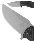 Badger EDC Folding Knife With Sandvik 14C28N Blade Ball Bearing Pivot G10 Scales Grid Lock Ambidextrous Deep Carry Clip Tumbled Stone Finish For Serious Everyday Carry And Hard Use, close-up open blade