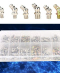 Ultimate 130 Piece Grease Zerk Fitting Kit 45 And Straight Grease Nipples M8 M10 1 8 1 4 Fits Auto Hydraulic Rig Heavy Duty Iron Plated Boss Level Tool Kit For Mechanics Durable Hose Connectors Keeps Vehicles Lubed And Running Smooth Perfect Garage, assorted zerk fittings in organizer